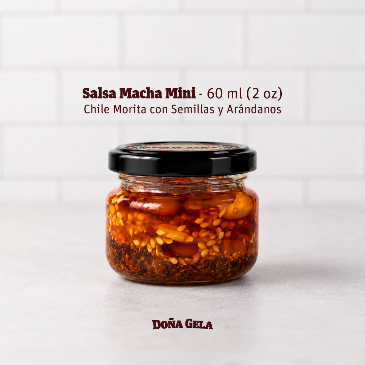 Salsa Macha Mini 60 ml (2 oz) - Chile Morita con Semillas y Arándanos - Doña Gela
